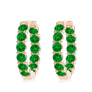 4mm AAAA Prong-Set Emerald Inside Out Hoop Earrings in Rose Gold