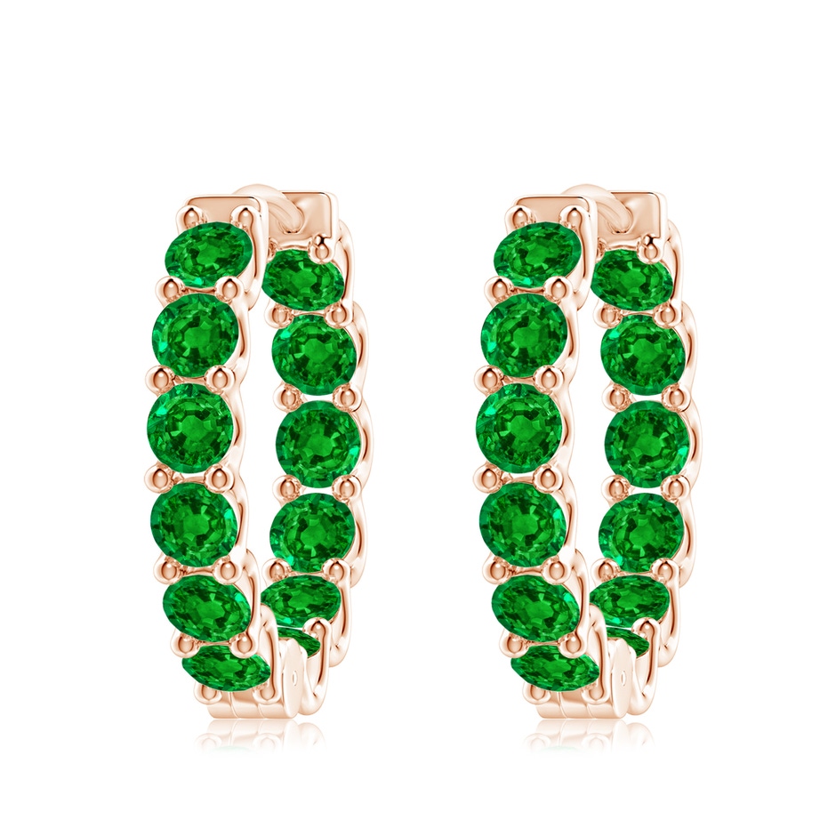 4mm AAAA Prong-Set Emerald Inside Out Hoop Earrings in Rose Gold 