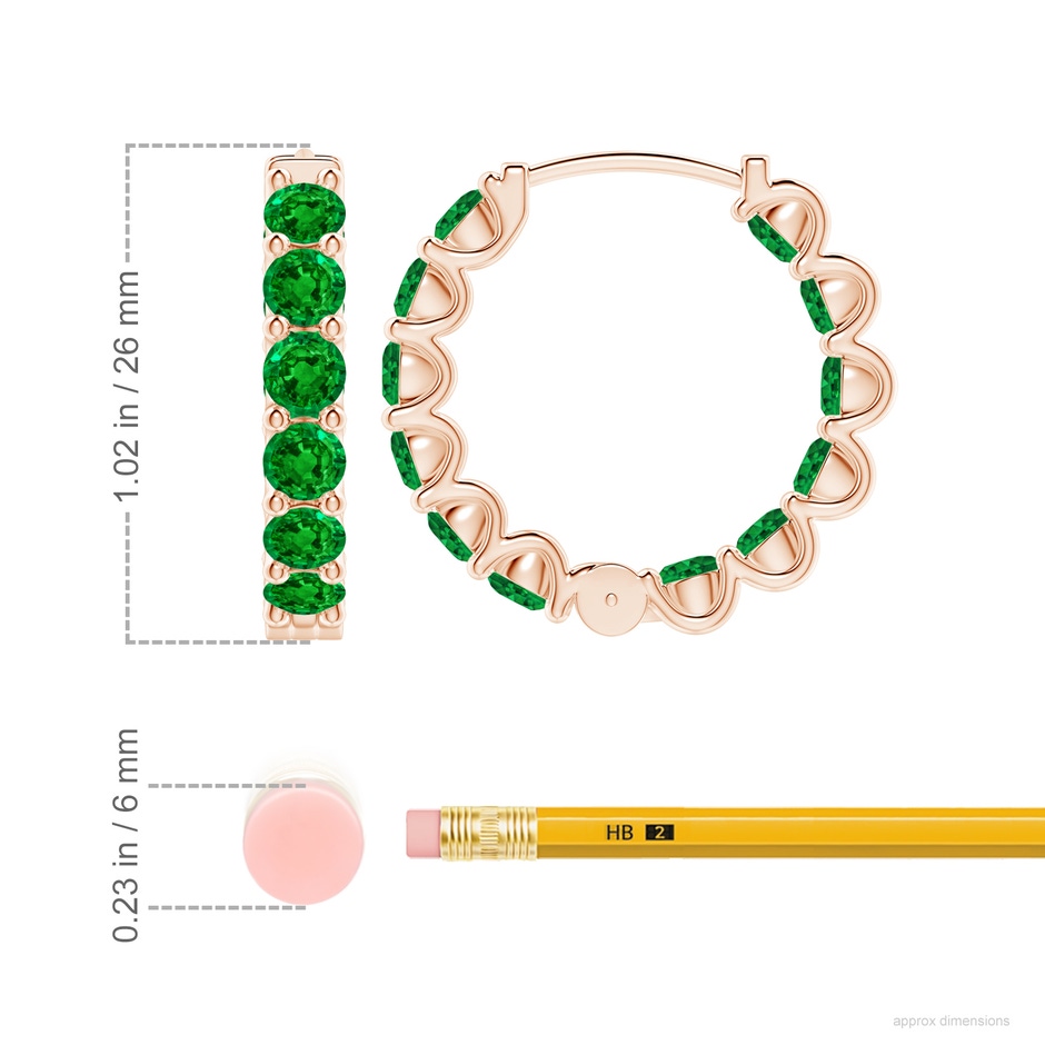 4mm AAAA Prong-Set Emerald Inside Out Hoop Earrings in Rose Gold ruler
