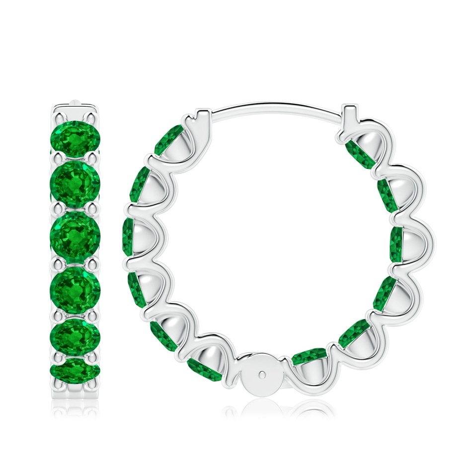4mm AAAA Prong-Set Emerald Inside Out Hoop Earrings in S999 Silver side 199