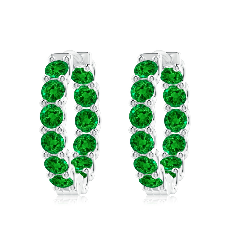 4mm AAAA Prong-Set Emerald Inside Out Hoop Earrings in White Gold 