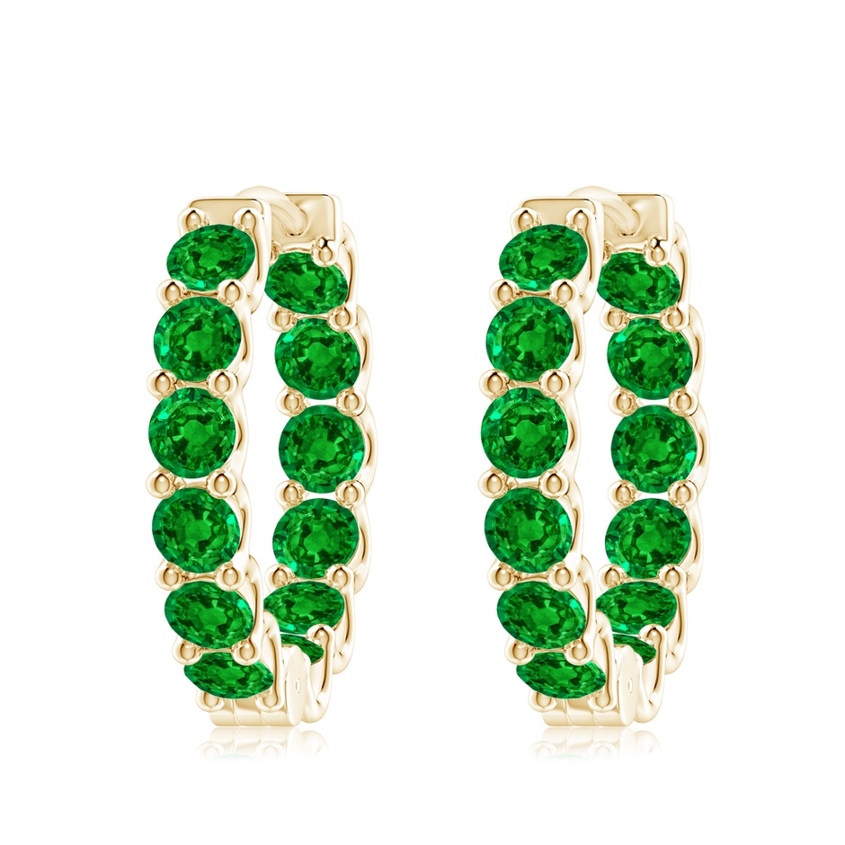 4mm AAAA Prong-Set Emerald Inside Out Hoop Earrings in Yellow Gold 