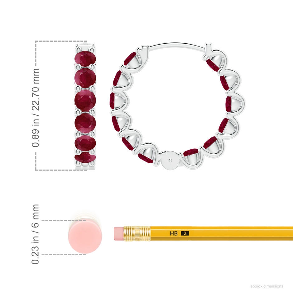 3.5mm A Prong-Set Ruby Inside Out Hoop Earrings in P950 Platinum ruler