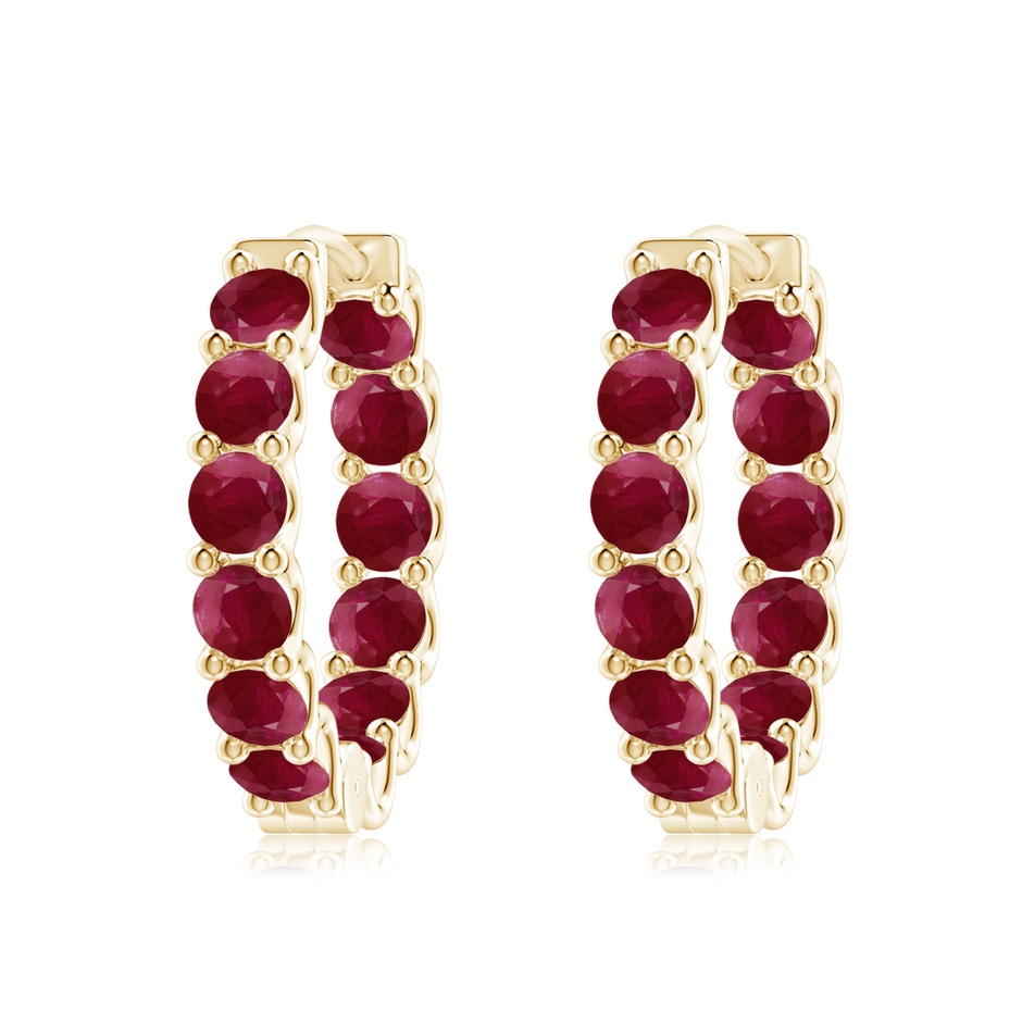 3.5mm A Prong-Set Ruby Inside Out Hoop Earrings in Yellow Gold 