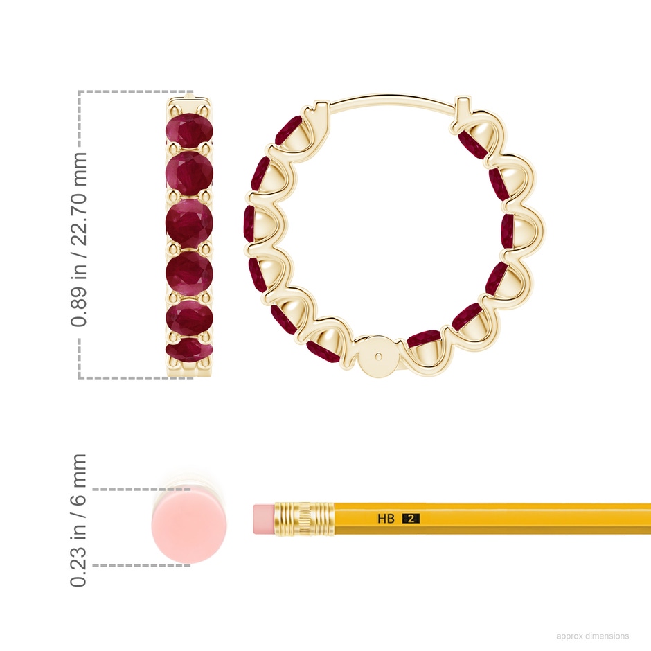 3.5mm A Prong-Set Ruby Inside Out Hoop Earrings in Yellow Gold ruler