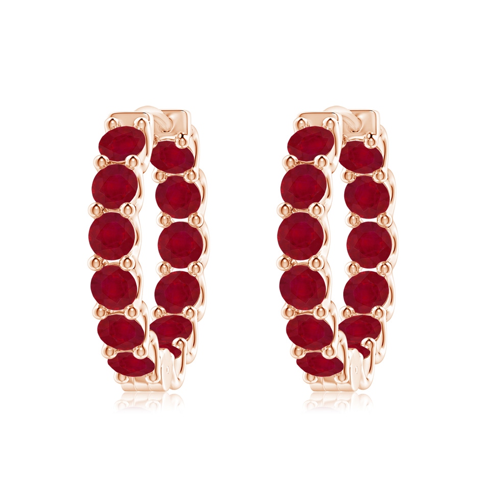3.5mm AA Prong-Set Ruby Inside Out Hoop Earrings in Rose Gold 