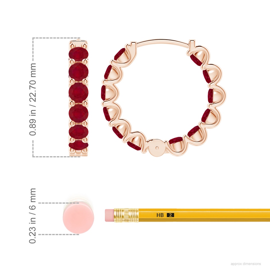 3.5mm AA Prong-Set Ruby Inside Out Hoop Earrings in Rose Gold ruler