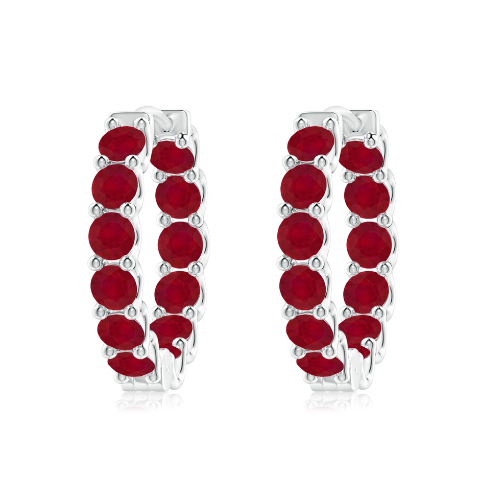 3.5mm AA Prong-Set Ruby Inside Out Hoop Earrings in White Gold 