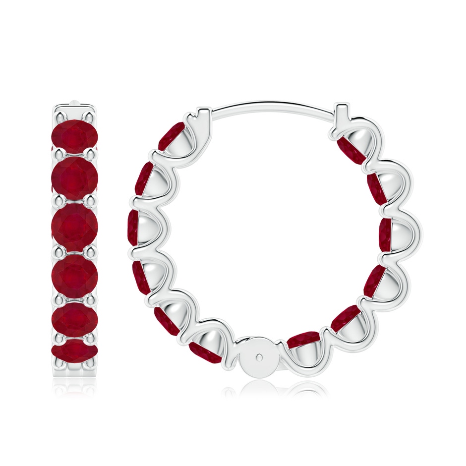 3.5mm AA Prong-Set Ruby Inside Out Hoop Earrings in White Gold side 199