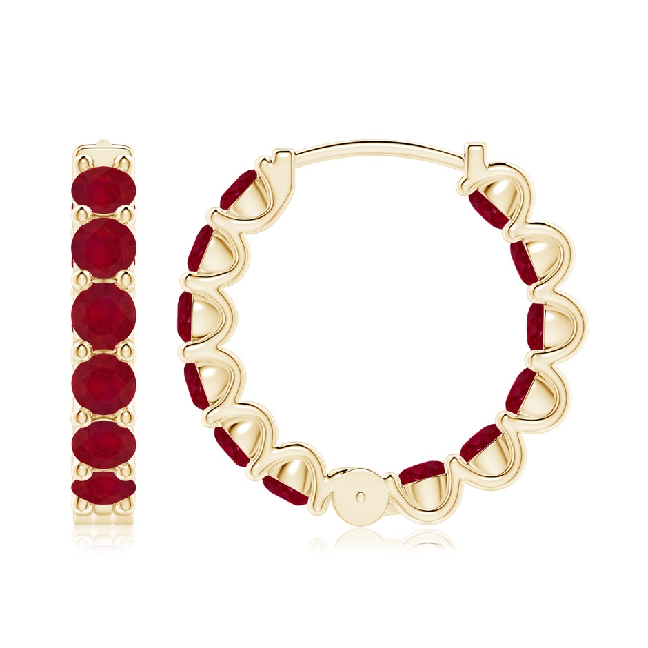 3.5mm AA Prong-Set Ruby Inside Out Hoop Earrings in Yellow Gold side 199
