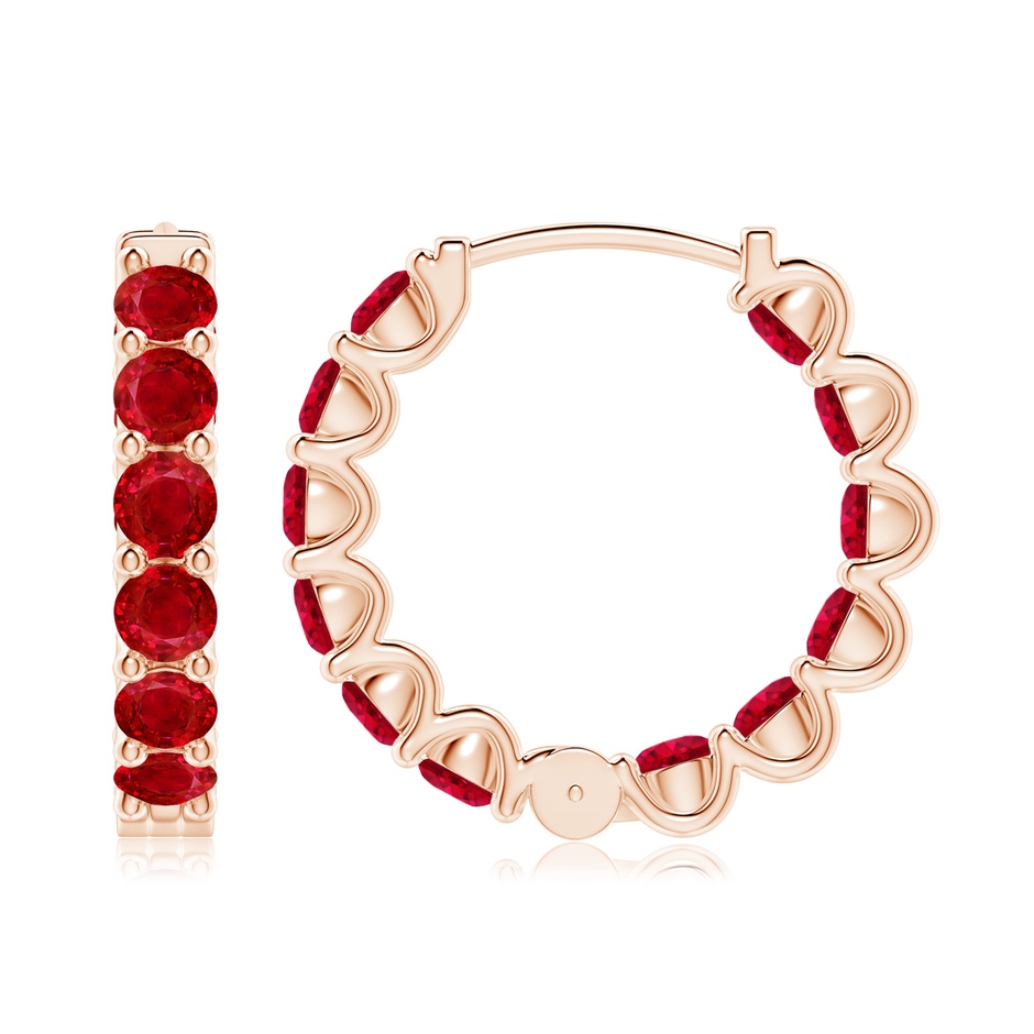 3.5mm AAA Prong-Set Ruby Inside Out Hoop Earrings in Rose Gold side 199
