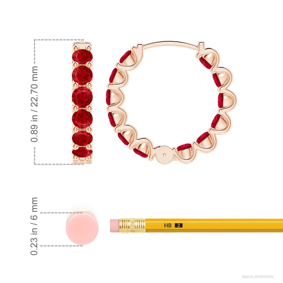 3.5mm AAA Prong-Set Ruby Inside Out Hoop Earrings in Rose Gold ruler