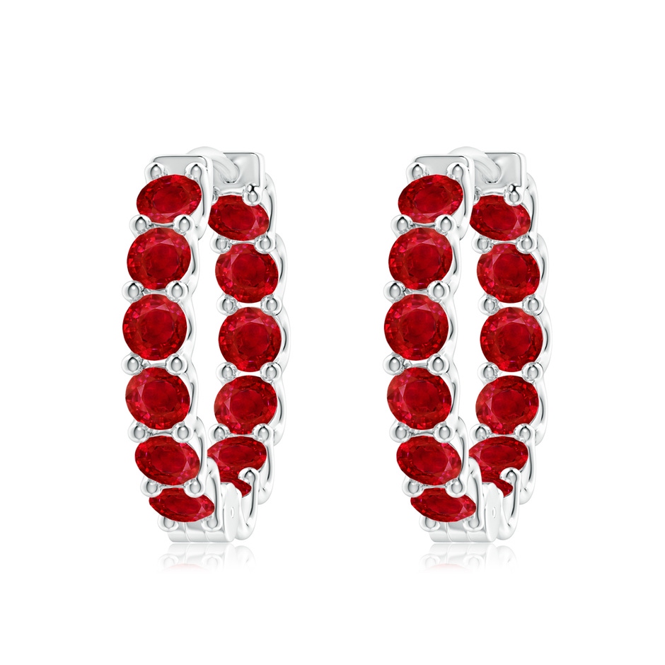 3.5mm AAA Prong-Set Ruby Inside Out Hoop Earrings in White Gold 