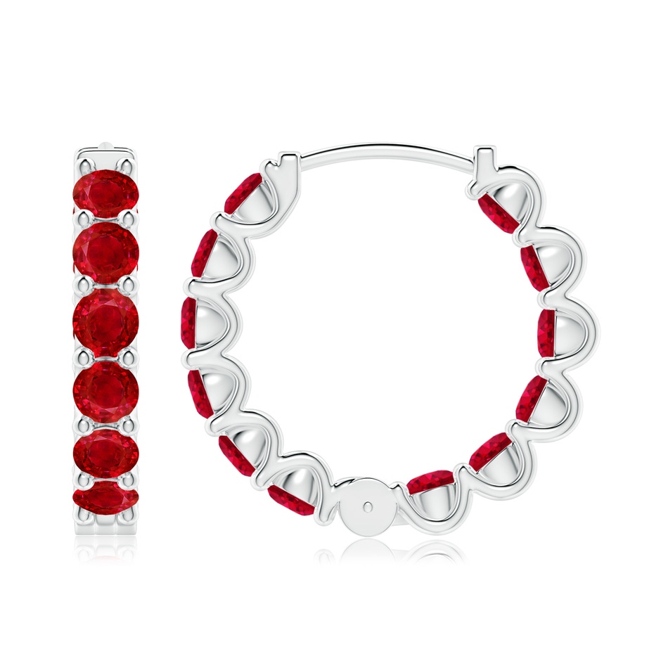 3.5mm AAA Prong-Set Ruby Inside Out Hoop Earrings in White Gold side 199