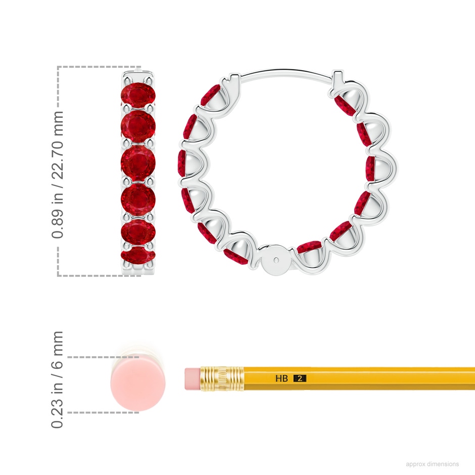 3.5mm AAA Prong-Set Ruby Inside Out Hoop Earrings in White Gold ruler