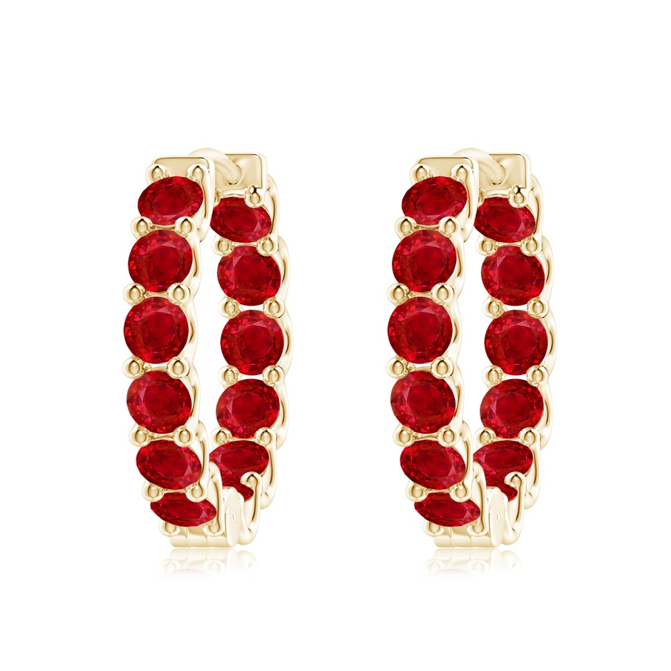3.5mm AAA Prong-Set Ruby Inside Out Hoop Earrings in Yellow Gold 