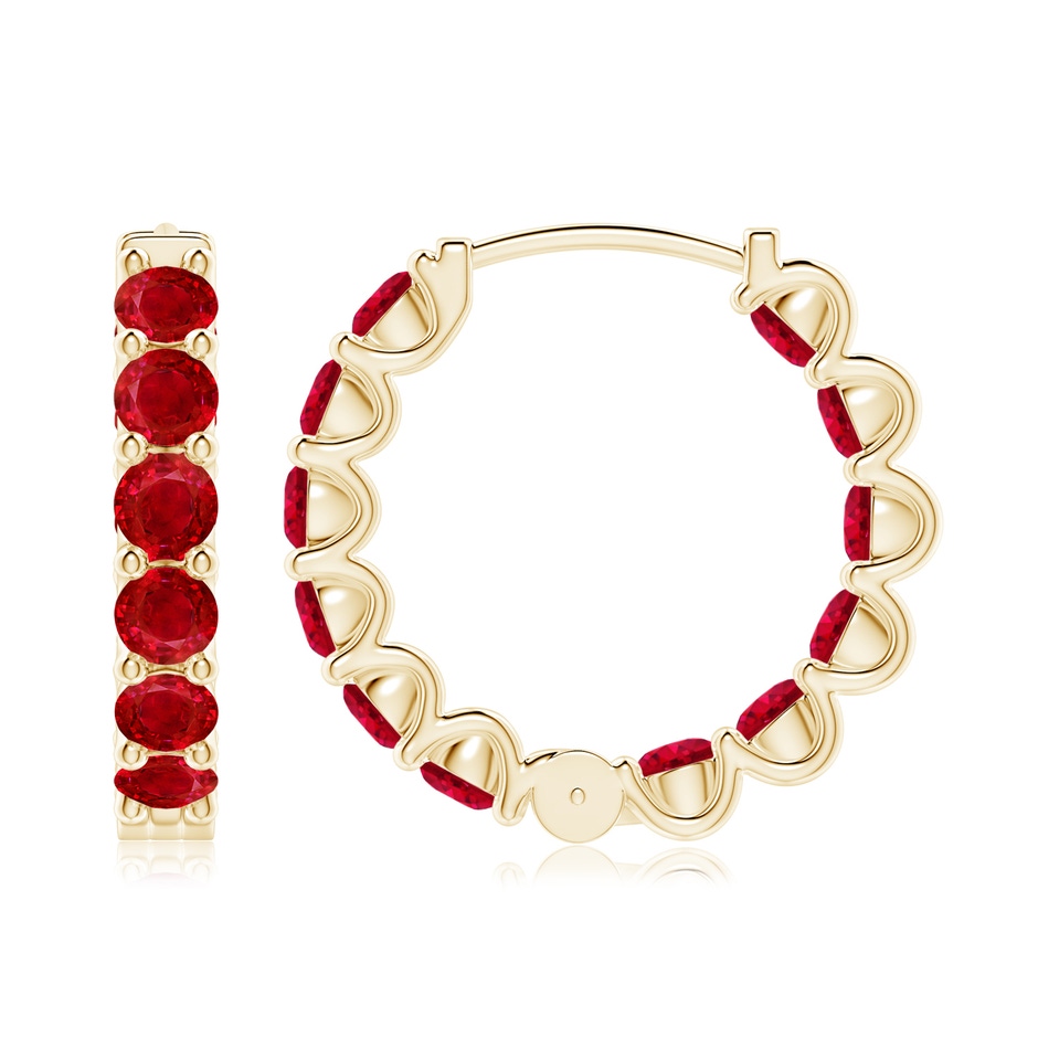 3.5mm AAA Prong-Set Ruby Inside Out Hoop Earrings in Yellow Gold side 199