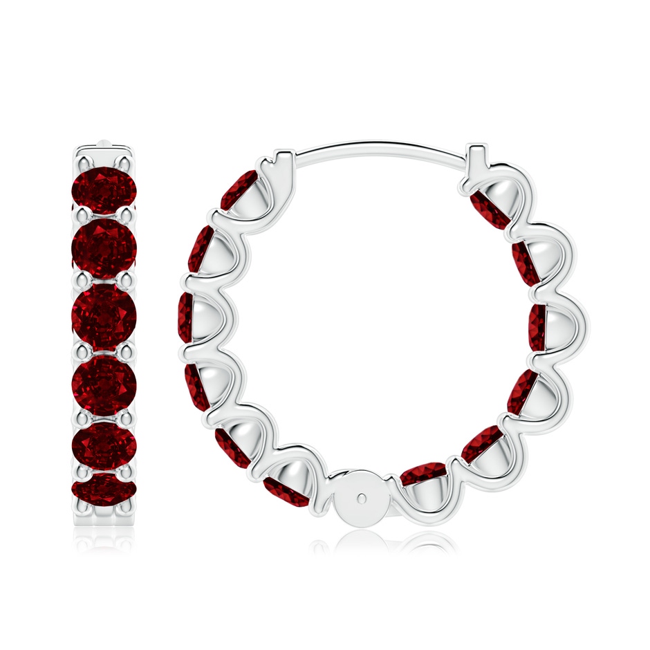 3.5mm AAAA Prong-Set Ruby Inside Out Hoop Earrings in P950 Platinum side 199