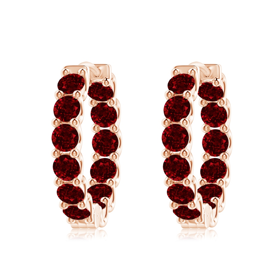 3.5mm AAAA Prong-Set Ruby Inside Out Hoop Earrings in Rose Gold 