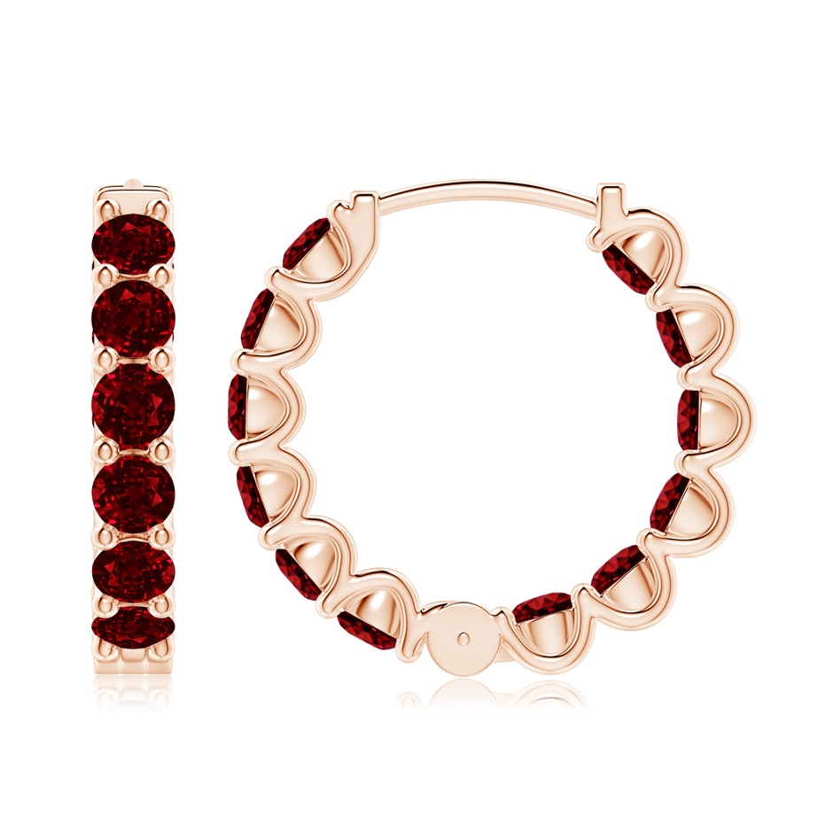 3.5mm AAAA Prong-Set Ruby Inside Out Hoop Earrings in Rose Gold side 199