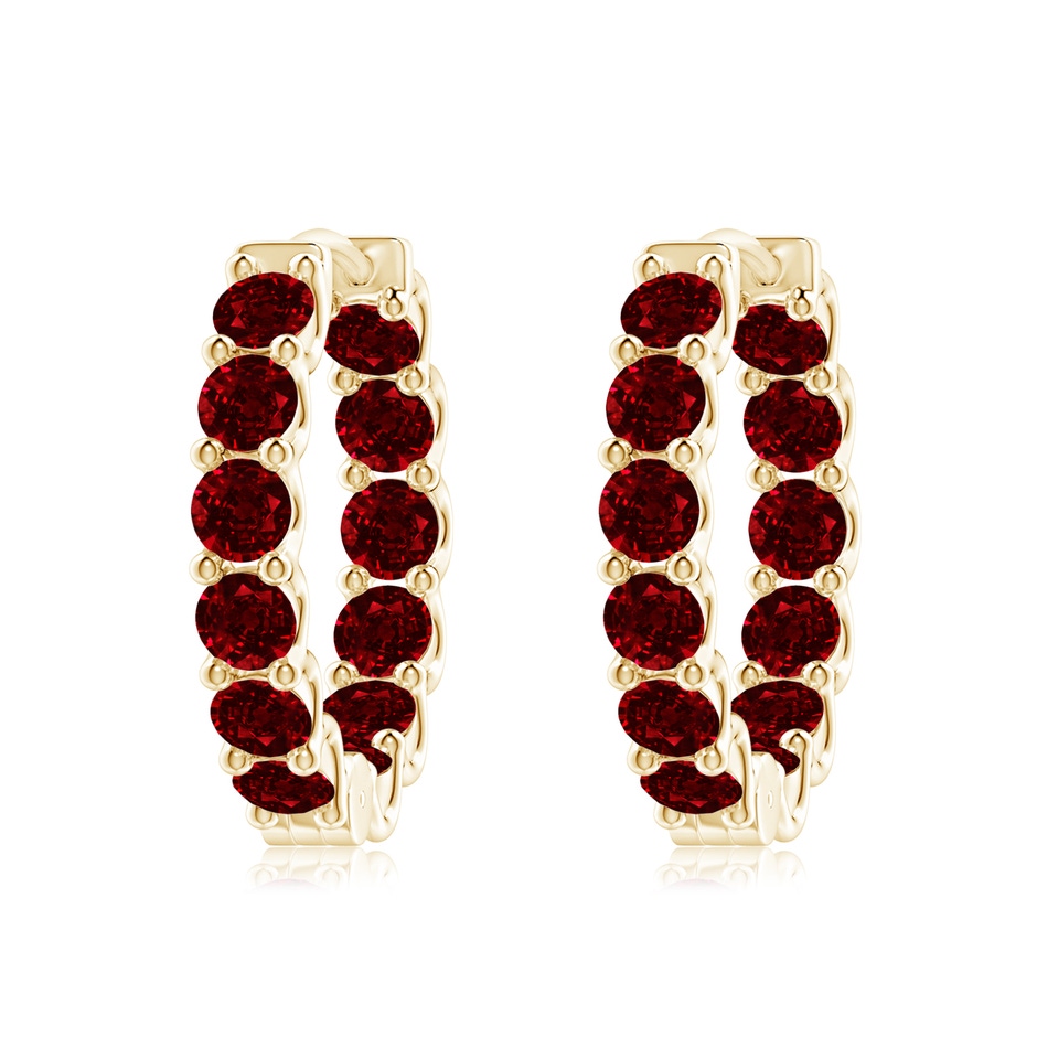 3.5mm AAAA Prong-Set Ruby Inside Out Hoop Earrings in Yellow Gold 