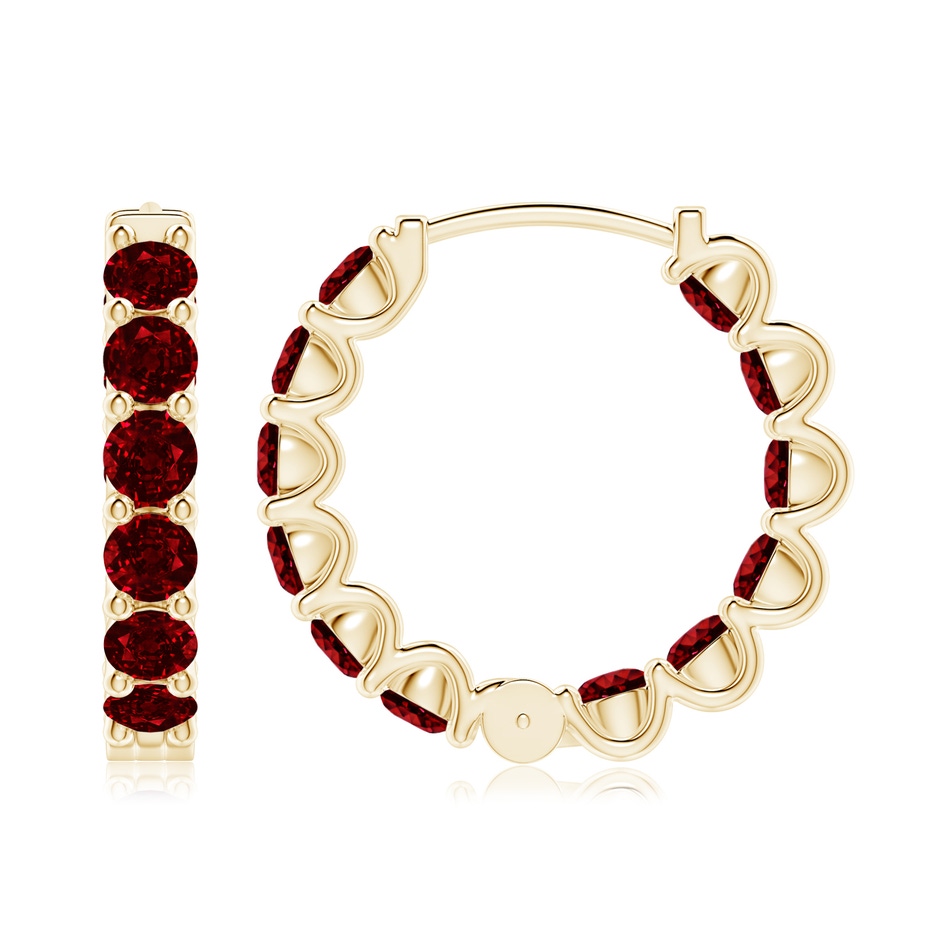3.5mm AAAA Prong-Set Ruby Inside Out Hoop Earrings in Yellow Gold side 199