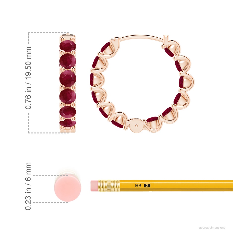 3mm A Prong-Set Ruby Inside Out Hoop Earrings in Rose Gold ruler