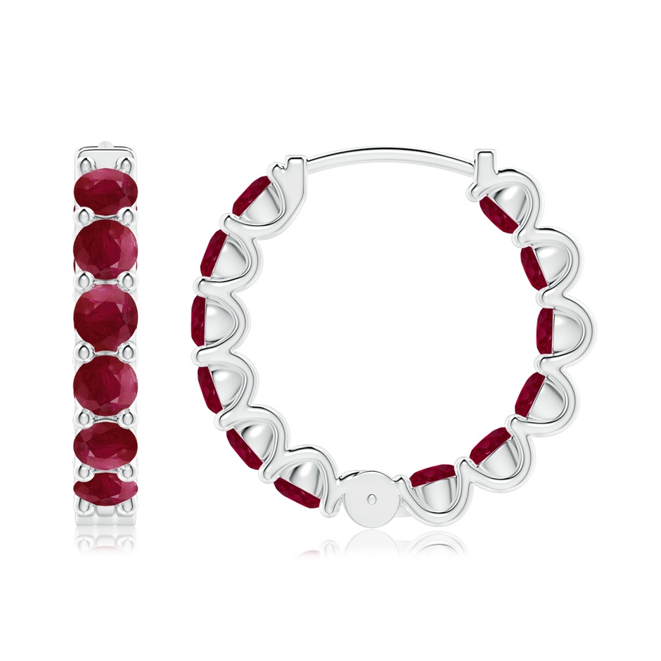 3mm A Prong-Set Ruby Inside Out Hoop Earrings in White Gold side 199