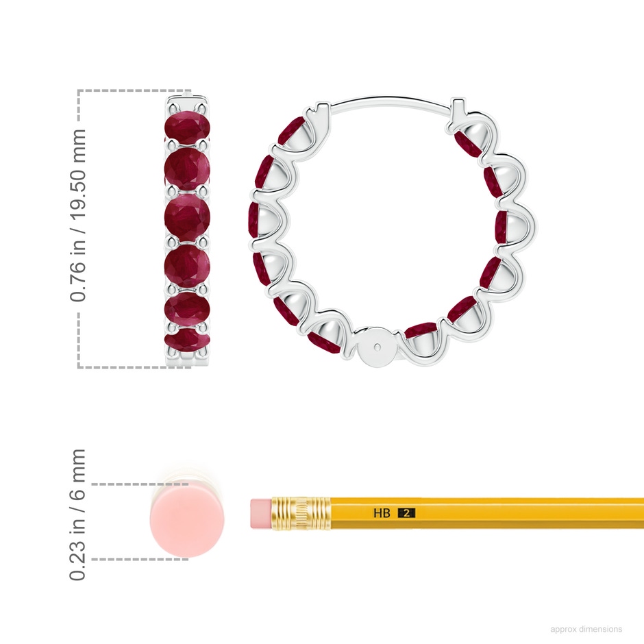 3mm A Prong-Set Ruby Inside Out Hoop Earrings in White Gold ruler