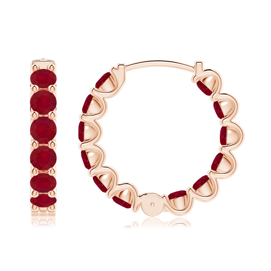 3mm AA Prong-Set Ruby Inside Out Hoop Earrings in Rose Gold side 199