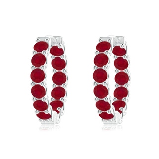 3mm AA Prong-Set Ruby Inside Out Hoop Earrings in S999 Silver