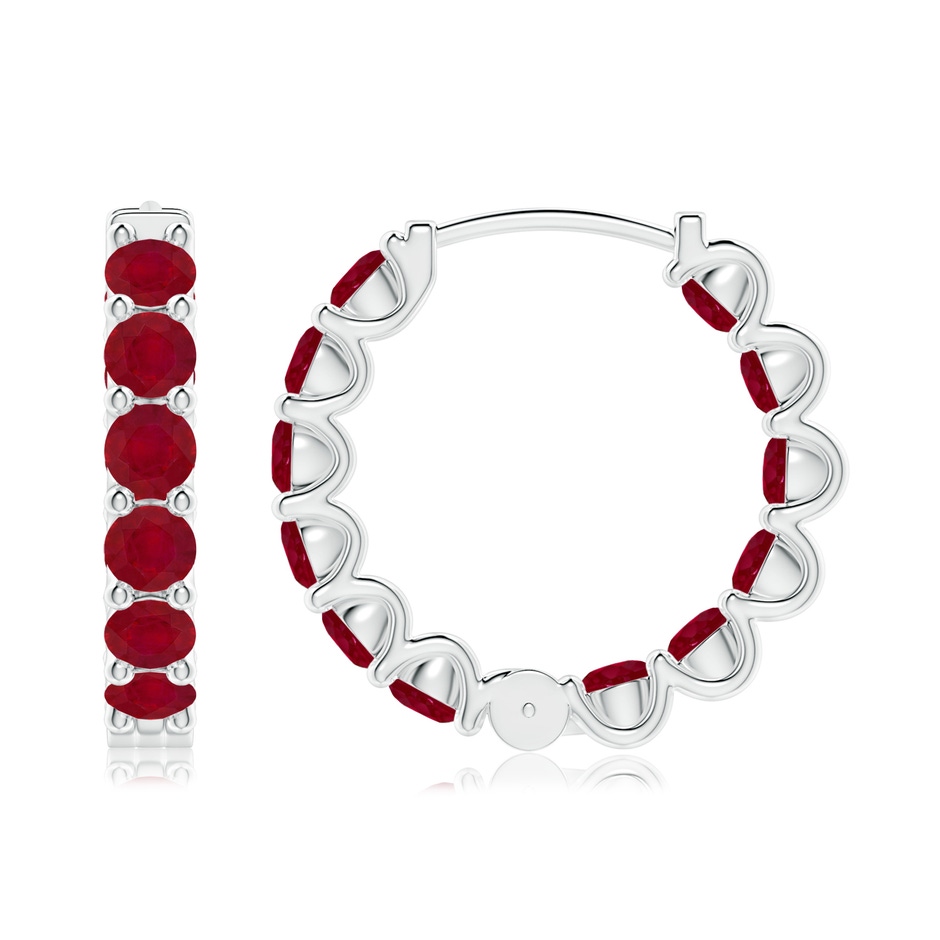 3mm AA Prong-Set Ruby Inside Out Hoop Earrings in White Gold side 199