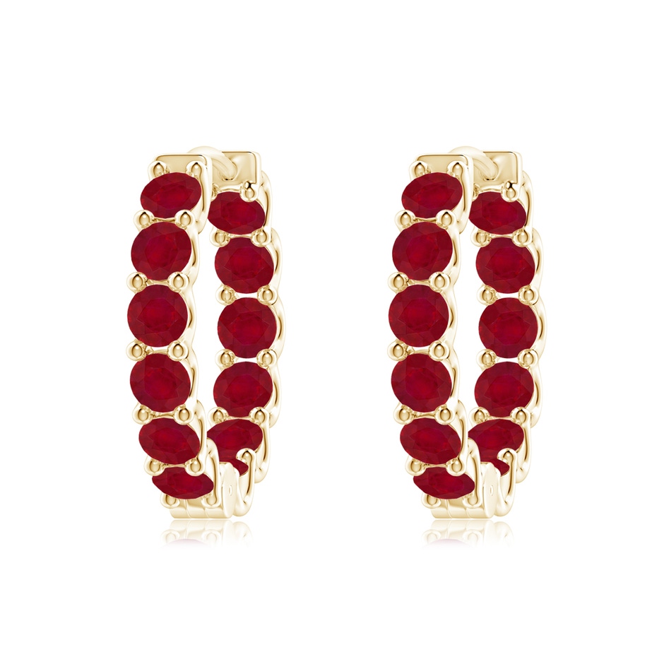3mm AA Prong-Set Ruby Inside Out Hoop Earrings in Yellow Gold 