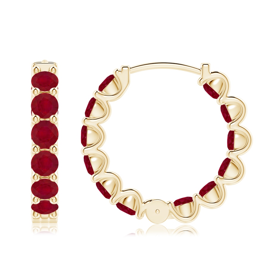 3mm AA Prong-Set Ruby Inside Out Hoop Earrings in Yellow Gold side 199