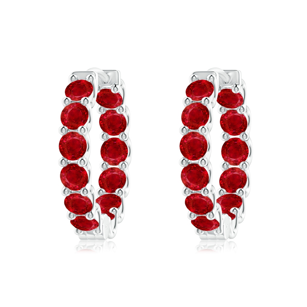 3mm AAA Prong-Set Ruby Inside Out Hoop Earrings in White Gold