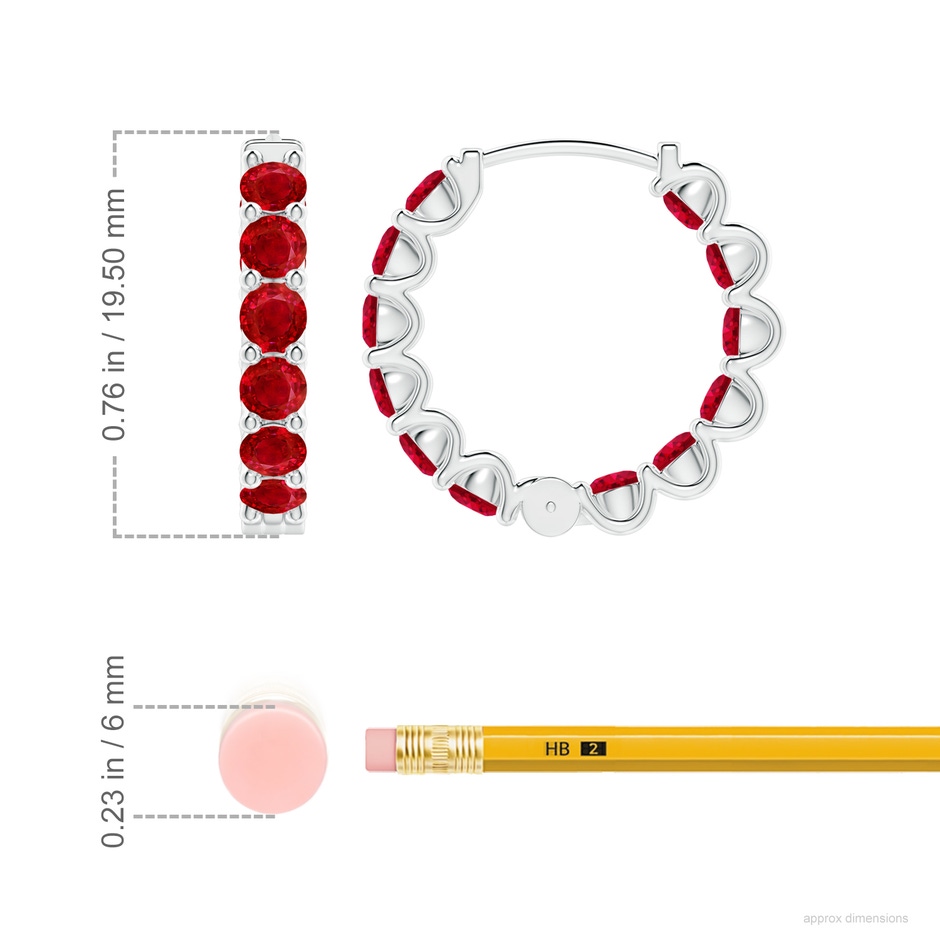 3mm AAA Prong-Set Ruby Inside Out Hoop Earrings in White Gold ruler