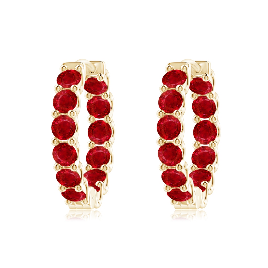 3mm AAA Prong-Set Ruby Inside Out Hoop Earrings in Yellow Gold
