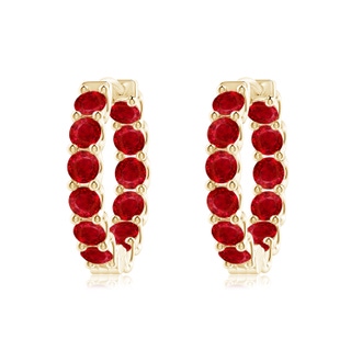 3mm AAA Prong-Set Ruby Inside Out Hoop Earrings in Yellow Gold
