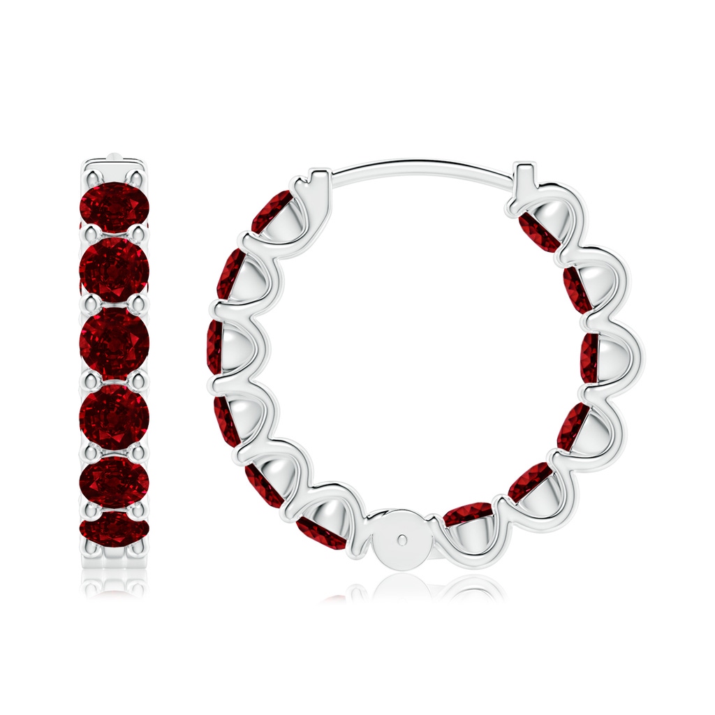 3mm AAAA Prong-Set Ruby Inside Out Hoop Earrings in P950 Platinum - side 199