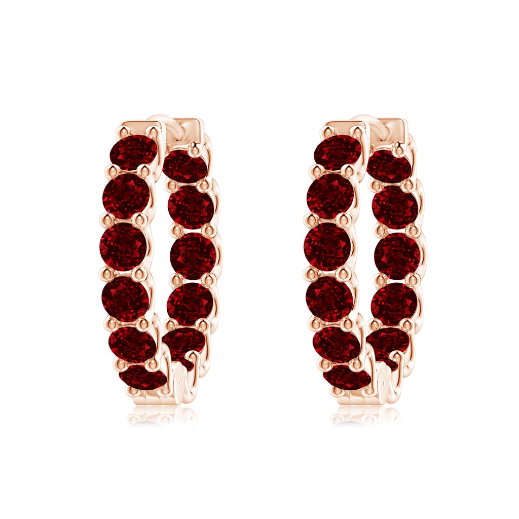 3mm AAAA Prong-Set Ruby Inside Out Hoop Earrings in Rose Gold