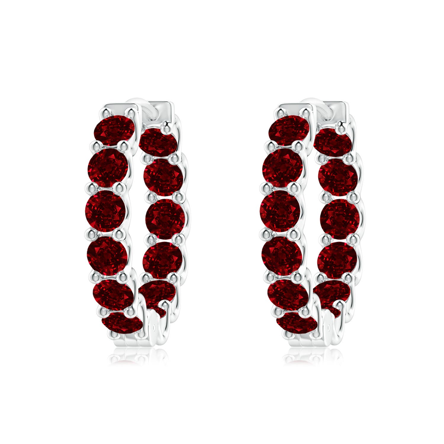 3mm AAAA Prong-Set Ruby Inside Out Hoop Earrings in White Gold