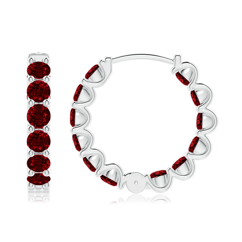 3mm AAAA Prong-Set Ruby Inside Out Hoop Earrings in White Gold side 199