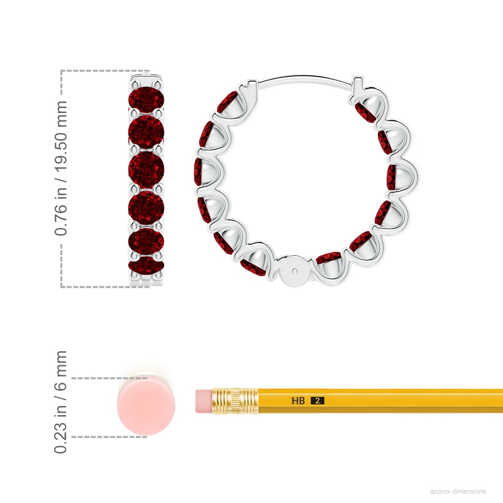 3mm AAAA Prong-Set Ruby Inside Out Hoop Earrings in White Gold ruler