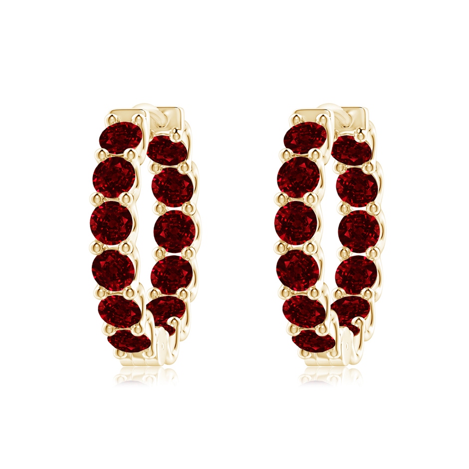 3mm AAAA Prong-Set Ruby Inside Out Hoop Earrings in Yellow Gold 