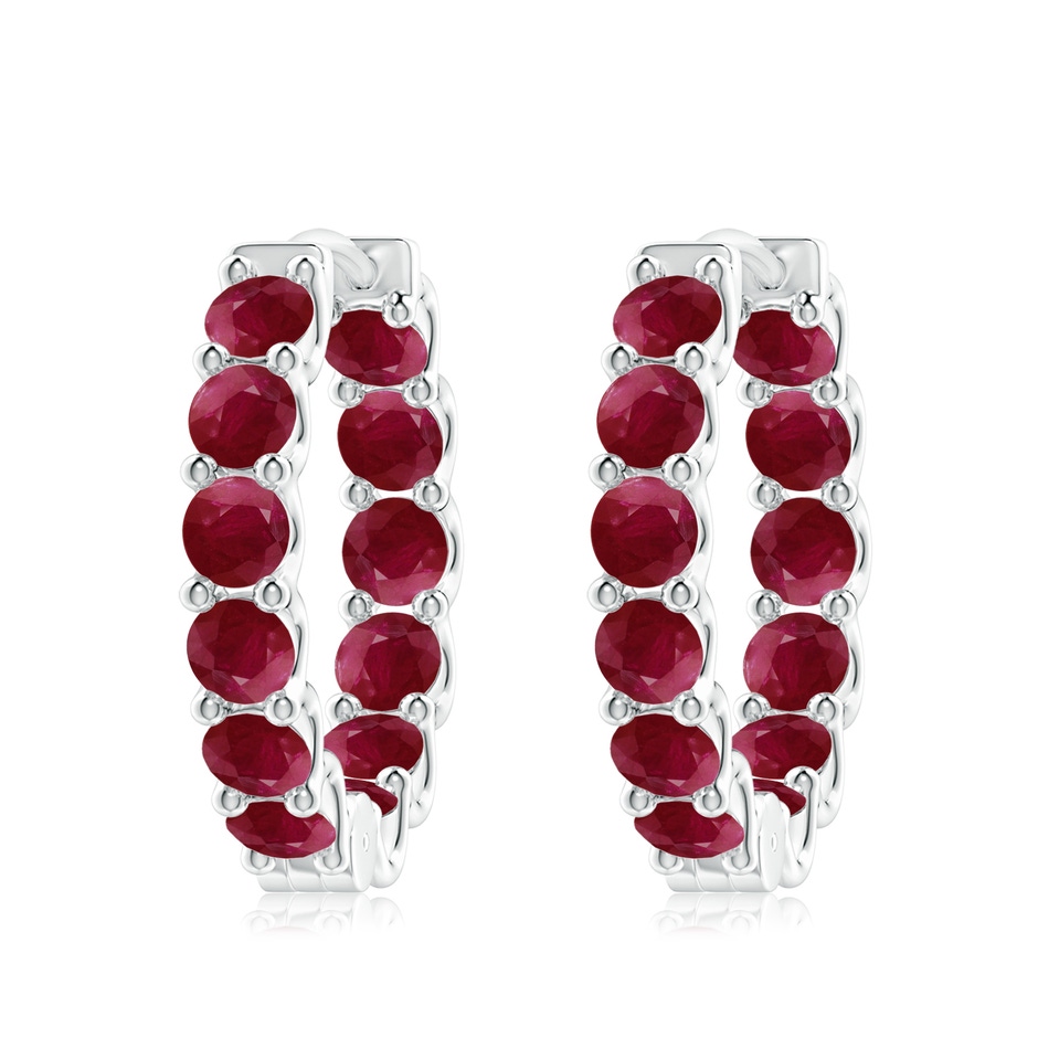 4mm A Prong-Set Ruby Inside Out Hoop Earrings in White Gold 