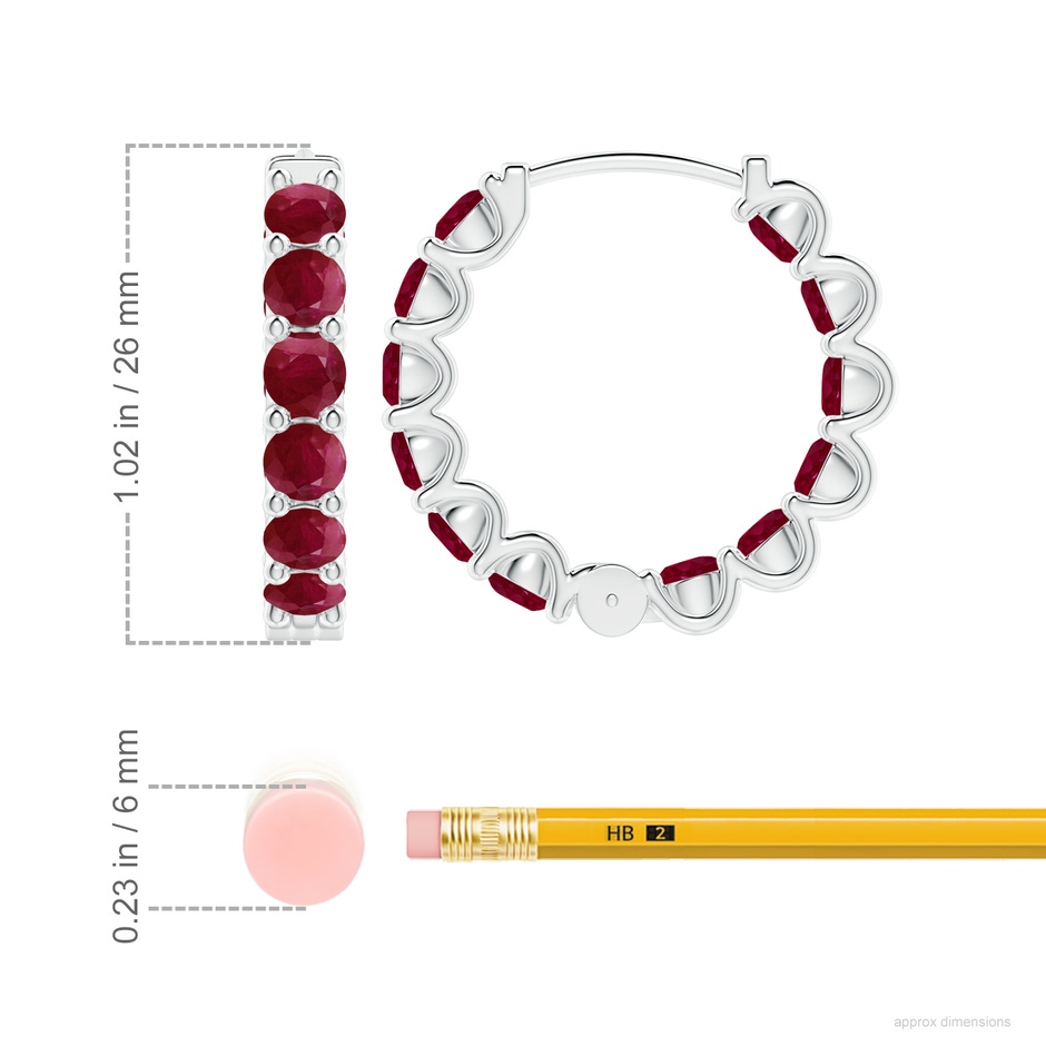 4mm A Prong-Set Ruby Inside Out Hoop Earrings in White Gold ruler