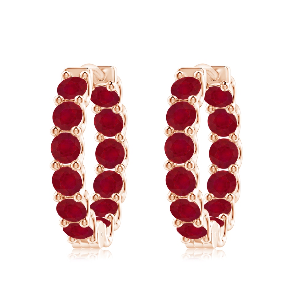 4mm AA Prong-Set Ruby Inside Out Hoop Earrings in Rose Gold 