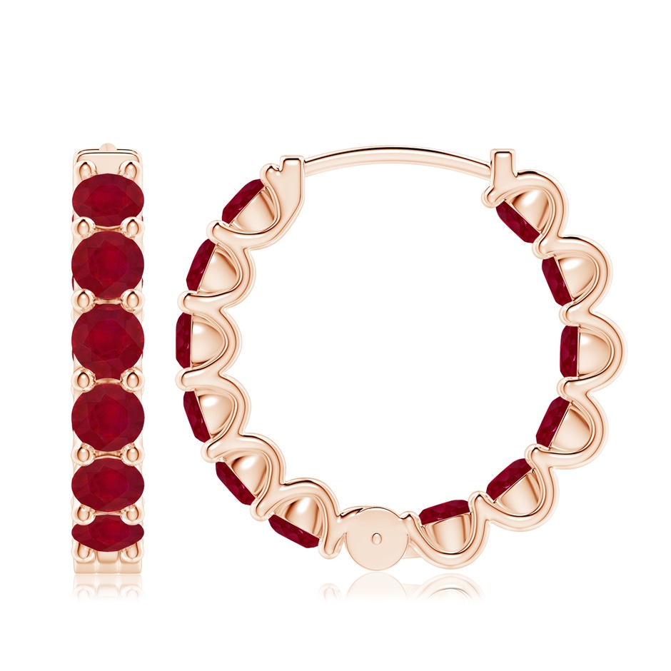 4mm AA Prong-Set Ruby Inside Out Hoop Earrings in Rose Gold side 199