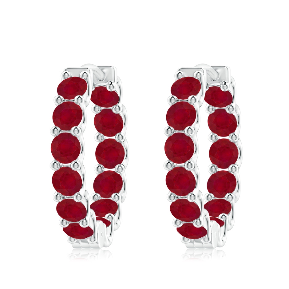 4mm AA Prong-Set Ruby Inside Out Hoop Earrings in White Gold 