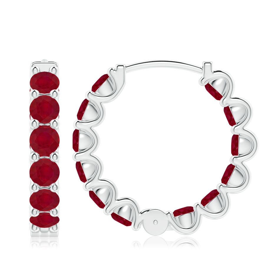 4mm AA Prong-Set Ruby Inside Out Hoop Earrings in White Gold side 199
